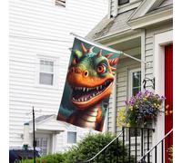 Bannière de drapeau double face résistante à la décoloration pour l'extérieur - Drapeau de bienvenue - Dragon rugissant - Bannière de vœux personnalisée pour fête maison