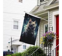 Bannière de drapeau double face résistante à la décoloration pour l'extérieur - Drapeau de bienvenue - Drapeau de cour - Un chat dans une nébuleuse - Bannière de vœux personnalisée pour fête maison