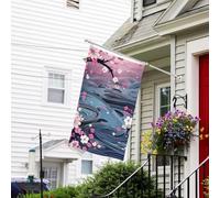 Bannière de drapeau double face résistante à la décoloration pour l'extérieur, drapeau de bienvenue, drapeau de cour, fleur de style japonais, bannière de vœux personnalisée pour fête maison