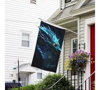 Bannière de drapeau double face résistante à la décoloration pour l'extérieur - Drapeau de bienvenue - Dragon cyan - Bannière de vœux personnalisée pour fête maison