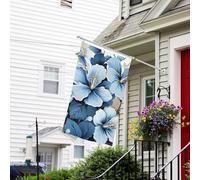 Bannière de drapeau double face résistante à la décoloration pour l'extérieur - Drapeau de bienvenue - Fleur d'hibiscus bleue - Bannière de vœux personnalisée pour fête et maison