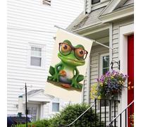 Bannière de drapeau double face résistante à la décoloration pour l'extérieur, drapeau de bienvenue grenouille portant des lunettes, bannière de vœux personnalisée pour fête maison