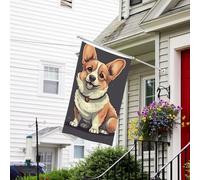 Bannière de drapeau double face résistante à la décoloration pour l'extérieur - Drapeau de bienvenue - Joli chien corgi - Bannière de vœux personnalisée pour fête et maison