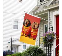 Bannière de drapeau double face résistante à la décoloration pour l'extérieur - Drapeau de bienvenue - Joli teckel - Bannière de vœux personnalisée pour fête et maison