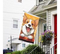 Bannière de drapeau double face résistante à la décoloration pour l'extérieur - Drapeau de bienvenue - Joli chien corgi - Bannière de vœux personnalisée pour fête et maison