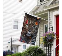 Bannière de drapeau double face résistante à la décoloration pour l'extérieur, drapeau de bienvenue léopard et papillon, bannière de vœux personnalisée pour maison de fête
