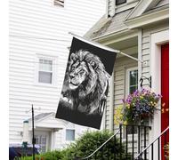 Bannière de drapeau double face résistante à la décoloration pour l'extérieur Drapeau de bienvenue Lion noir et blanc Illustration de vœux Bannière de vœux Drapeau de vacances personnalisé pour maison