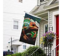 Bannière de drapeau double face résistante à la décoloration pour l'extérieur, drapeau de bienvenue mignon caméléon, bannière de vœux personnalisée pour fête maison