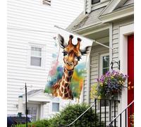 Bannière de drapeau double face résistante à la décoloration pour l'extérieur, drapeau de bienvenue mignon girafe aquarelle bannière de vœux personnalisée pour fête maison