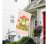 Bannière de drapeau double face résistante à la décoloration pour l'extérieur, drapeau de bienvenue mignon grenouilles et champignons, bannière de vœux personnalisée pour fête maison