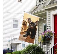 Bannière de drapeau double face résistante à la décoloration pour l'extérieur, drapeau de bienvenue mignon bouledogue français, bannière de vœux personnalisée pour fête maison