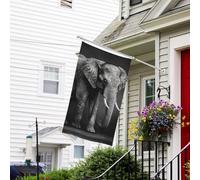 Bannière de drapeau double face résistante à la décoloration pour l'extérieur, drapeau de bienvenue noir et blanc, image d'éléphant, bannière de vœux personnalisée pour fête maison