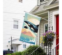 Bannière de drapeau double face résistante à la décoloration pour l'extérieur, drapeau de bienvenue Orque dans la mer, bannière de vœux personnalisée pour fête maison
