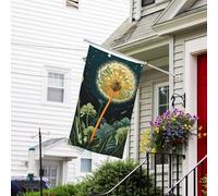 Bannière de drapeau double face résistante à la décoloration pour l'extérieur - Drapeau de bienvenue - Pissenlits à la tombée de la nuit - Bannière de vœux personnalisée pour fête maison