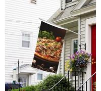 Bannière de drapeau double face résistante à la décoloration pour l'extérieur, drapeau de bienvenue, pizza avec champignons et tomates, bannière de vœux personnalisée pour maison de fête