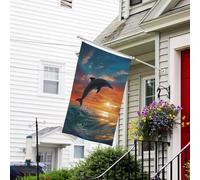 Bannière de drapeau double face résistante à la décoloration pour l'extérieur, drapeau de bienvenue pour l'extérieur, dauphins et palmiers, bannière de vœux personnalisée pour maison de fête