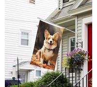 Bannière de drapeau double face résistante à la décoloration pour l'extérieur - Drapeau de bienvenue pour l'extérieur - Drapeau de bienvenue pour chien Corgi - Bannière de vœux personnalisée pour fête