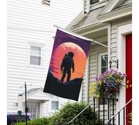 Bannière de drapeau double face résistante à la décoloration pour l'extérieur, drapeau de bienvenue pour l'extérieur, drapeau de bienvenue d'astronaute, bannière de vœux personnalisée pour fête maison
