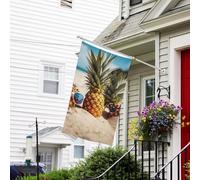 Bannière de drapeau double face résistante à la décoloration pour l'extérieur, drapeau de bienvenue pour l'extérieur, drapeau de bienvenue ananas, fruits, lunettes de soleil, sable, plage, bannière de