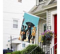 Bannière de drapeau double face résistante à la décoloration pour l'extérieur - Drapeau de bienvenue pour un grand groupe de chiens - Bannière de vœux personnalisée pour fête maison