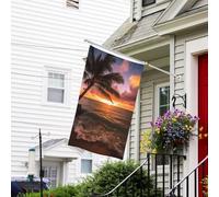Bannière de drapeau double face résistante à la décoloration pour l'extérieur, drapeau de bienvenue pour jardin, palmier, coucher de soleil, plage, bannière de vœux personnalisée pour fête maison