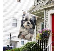 Bannière de drapeau double face résistante à la décoloration pour l'extérieur, drapeau de bienvenue Shih Tzu, bannière de vœux personnalisée pour maison de fête