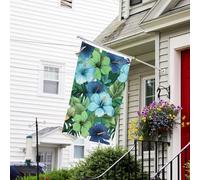 Bannière de drapeau double face résistante à la décoloration pour l'extérieur, drapeau de bienvenue vert et bleu, fleurs d'hibiscus, bannière de vœux personnalisée pour fête maison