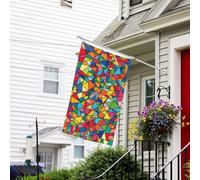 Bannière de drapeau double face résistante à la décoloration pour l'extérieur - Formes géométriques vives - Bannière de vœux personnalisée pour maison de fête