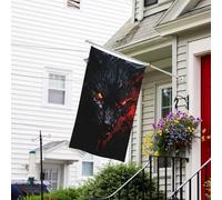 Bannière de drapeau double face résistante à la décoloration pour l'extérieur - Grand loup noir avec yeux rouges - Bannière de vœux personnalisée pour fête maison