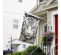 Bannière de drapeau double face résistante à la décoloration pour l'extérieur - Motif tête de tigre blanc - Bannière de vœux personnalisée pour fête maison