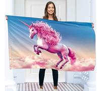 Bannière de drapeau licorne - Drapeau amusant rose - Polyester 110 deniers - Double couture - 4 œillets en laiton, grand format 1,5 x 0,9 m