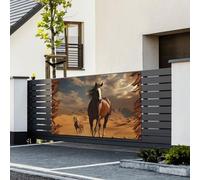Bannière de drapeaux « Happy Birthday » - Toile de fond à suspendre - Cheval dans le désert - Décoration murale personnalisée - Grande bannière pour événement d'affaires, décoration de fête