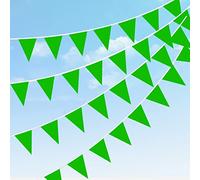 Bannière de Fanion en Tissu Polyester, bannière de Fanion Vert de 20 m avec 40 Grands Drapeaux, Guirlande d'extérieur réutilisable et étanche pour la Maison, la décoration de fête d'anniversaire