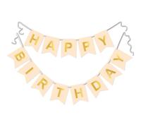 Bannière de fanions « Happy Birthday » couleur pêche et or | Toile de fond élégante en lettres crème et aluminium pour décorations de fête | Design réglable en deux pièces pour filles, garçons et