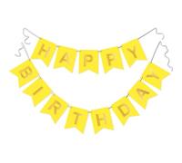 Bannière de fanions « Happy Birthday » jaune et or personnalisable à faire soi-même - Jaune vif et aluminium - Élégant panneau en papier cartonné mat pour enfants et adultes - Ruban de suspension