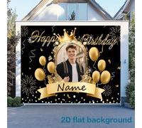 Bannière de fête 1 pièce, personnalisation de photos et de texte de nom, thème noir et doré, pour les événements de fête de famille, les fêtes d'anniversaire 1pc