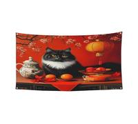 Bannière de fête avec chats du Nouvel An chinois, décoration extérieure et intérieure, durable et résistante aux UV, parfaite pour un anniversaire, Halloween, et plus encore