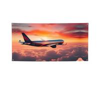 Bannière de fête avec imprimé avion, coucher de soleil, ciel pour entreprise, événement, anniversaire, décoration de fête, intérieur ou extérieur