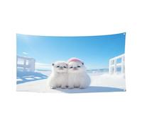 Bannière de fête avec petit chien blanc dans la neige, décoration extérieure et intérieure, durable et résistante aux UV, parfaite pour un anniversaire, Halloween, et plus encore