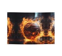 Bannière de fête « Basketball on Fire and Water Flame Splash » - 119,4 x 180,3 cm - Convient pour Halloween, Noël, fêtes, rassemblements et autres bannières de vacances