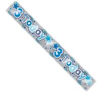 Bannière de fête d'anniversaire pour 3 ans - Décoration de fête pour garçon - Guirlande géante extra large - Colorée - Recyclable - Respectueux de l'environnement - Holographique brillant - Bannière