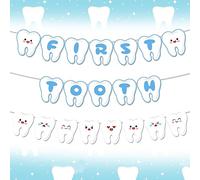 Bannière de fête des dents, bannière de première dent pour fête d'anniversaire de bébé, Banderoles de lettres bleue "First Tooth", pour garçon my first tooth baby shower