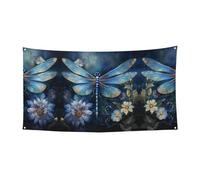 Bannière de fête d'Halloween à suspendre avec impression libellule bleue pour les vacances, 1 pièce, idéale pour les rassemblements d'Halloween et de Noël
