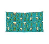 Bannière de fête d'Halloween à suspendre motif cactus et crâne de taureau pour les vacances, 1 pièce, idéale pour les rassemblements d'Halloween et de Noël