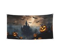 Bannière de fête d'Halloween avec 3 chauves-souris volantes imprimées pour anniversaire, mariage, vacances et actions saisonnières