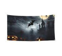 Bannière de fête d'Halloween avec 4 chauves-souris volantes imprimées pour anniversaire, mariage, vacances et actions saisonnières