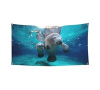 Bannière de fête d'Halloween imprimée lamantins des Antilles - Décoration extérieure pour clôture, porche, jardin, vacances