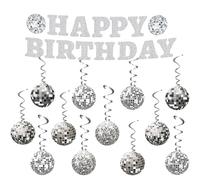 Bannière de fête disco « Lets Boogie » - Décoration de fête - Bannière « Happy Birthday » (argent)