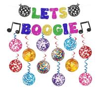 Bannière de fête disco « Lets Boogie » pour décoration de fête, bannière « Happy Birthday » (colorée)
