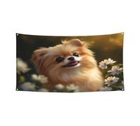 Bannière de fête en forme de chien mignon en fleurs, décoration extérieure et intérieure, durable et résistante aux UV, parfaite pour un anniversaire, Halloween, et plus encore